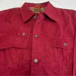 St. John's Bay Shirt Jacket Denim Feel Red Flannel Lined Long Sleeve Men’s Large